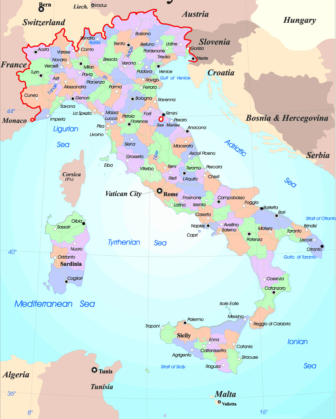 Административная и политическая карта Италии