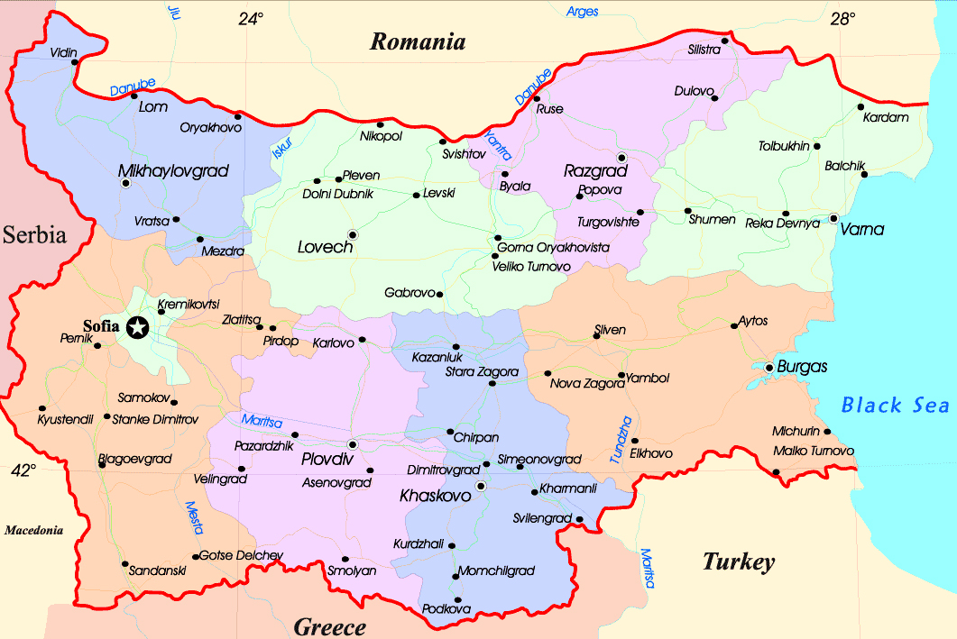 Подробная административная карта Болгарии