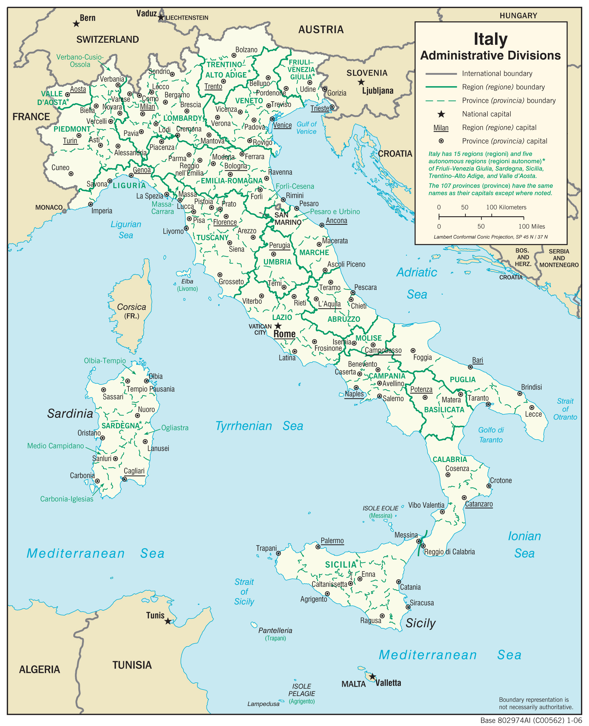 Детальна адміністративна карта Італії