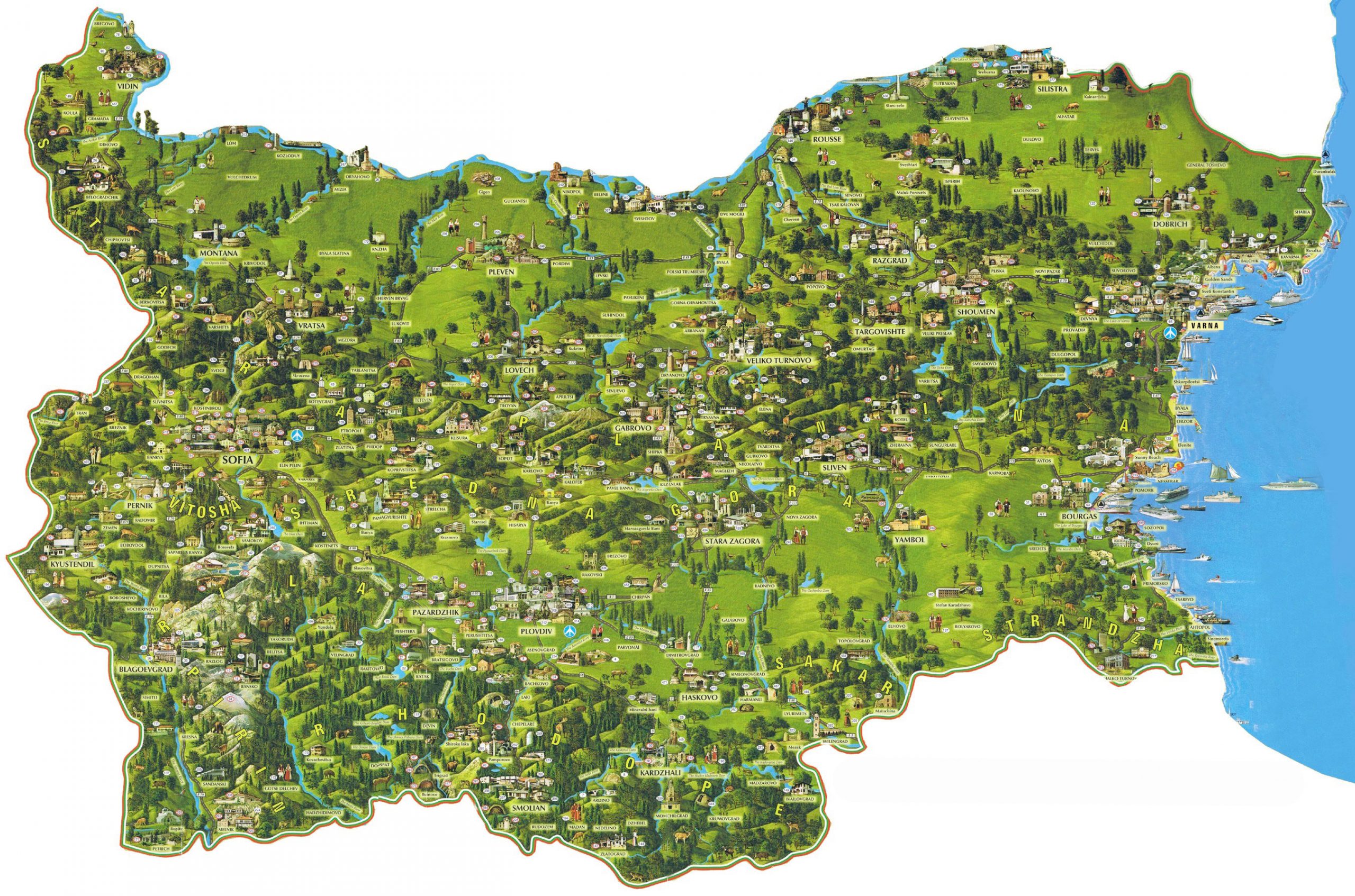 Подробная туристическая карта Болгарии