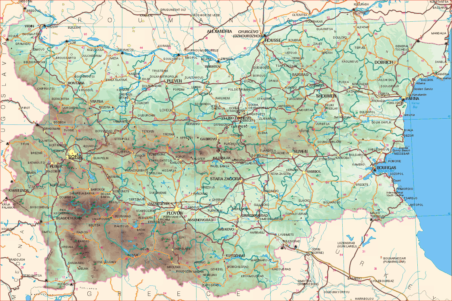 Карта автомобільних доріг Болгарії