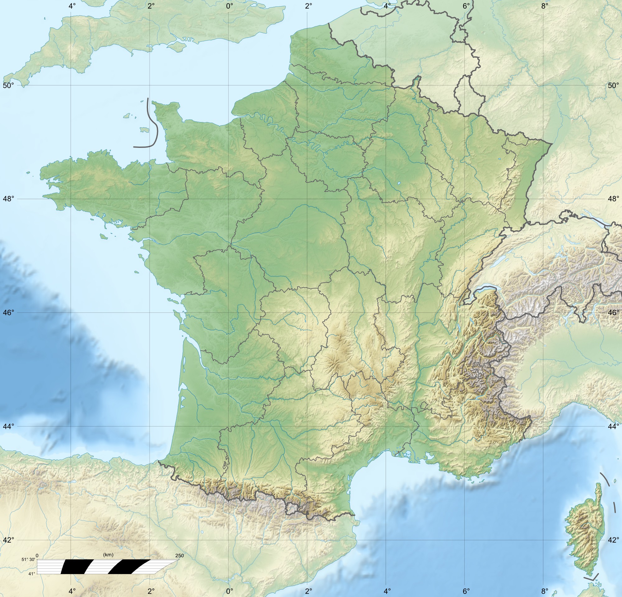 Карта рельєфу Франції