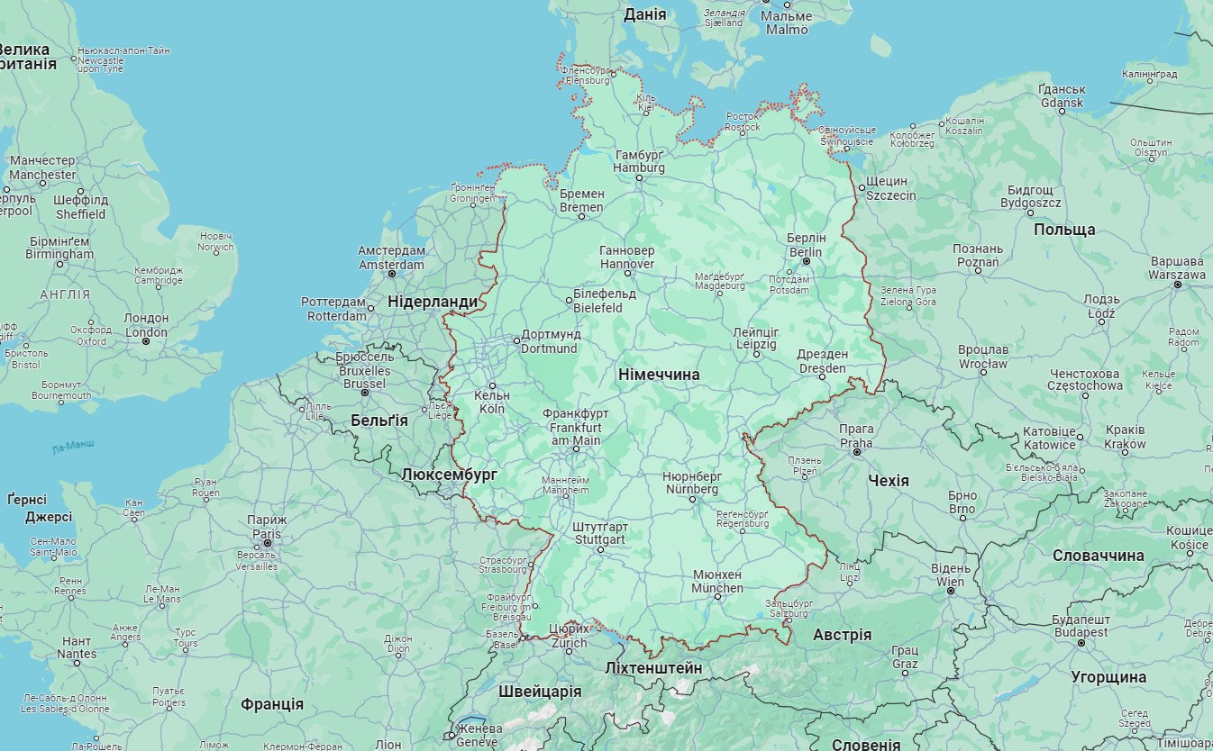 Карта Німеччини з містами на українській мові