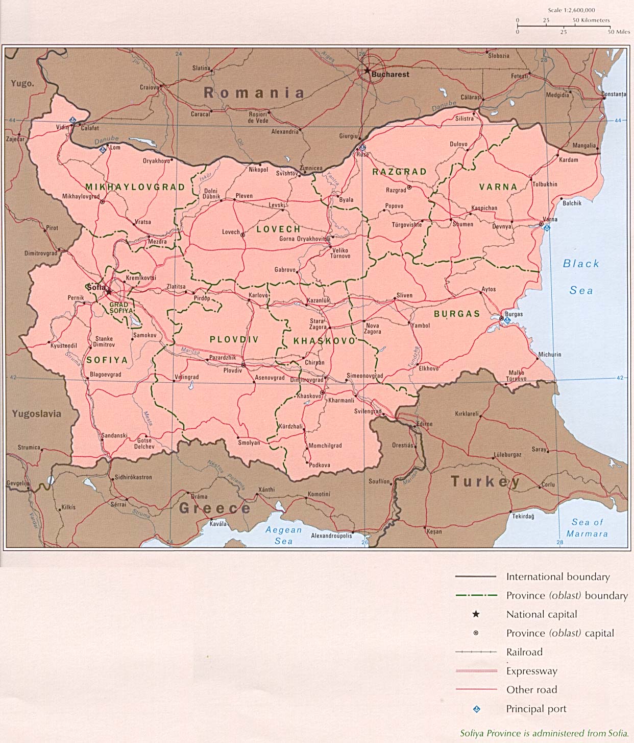 Политическая и административная карта Болгарии