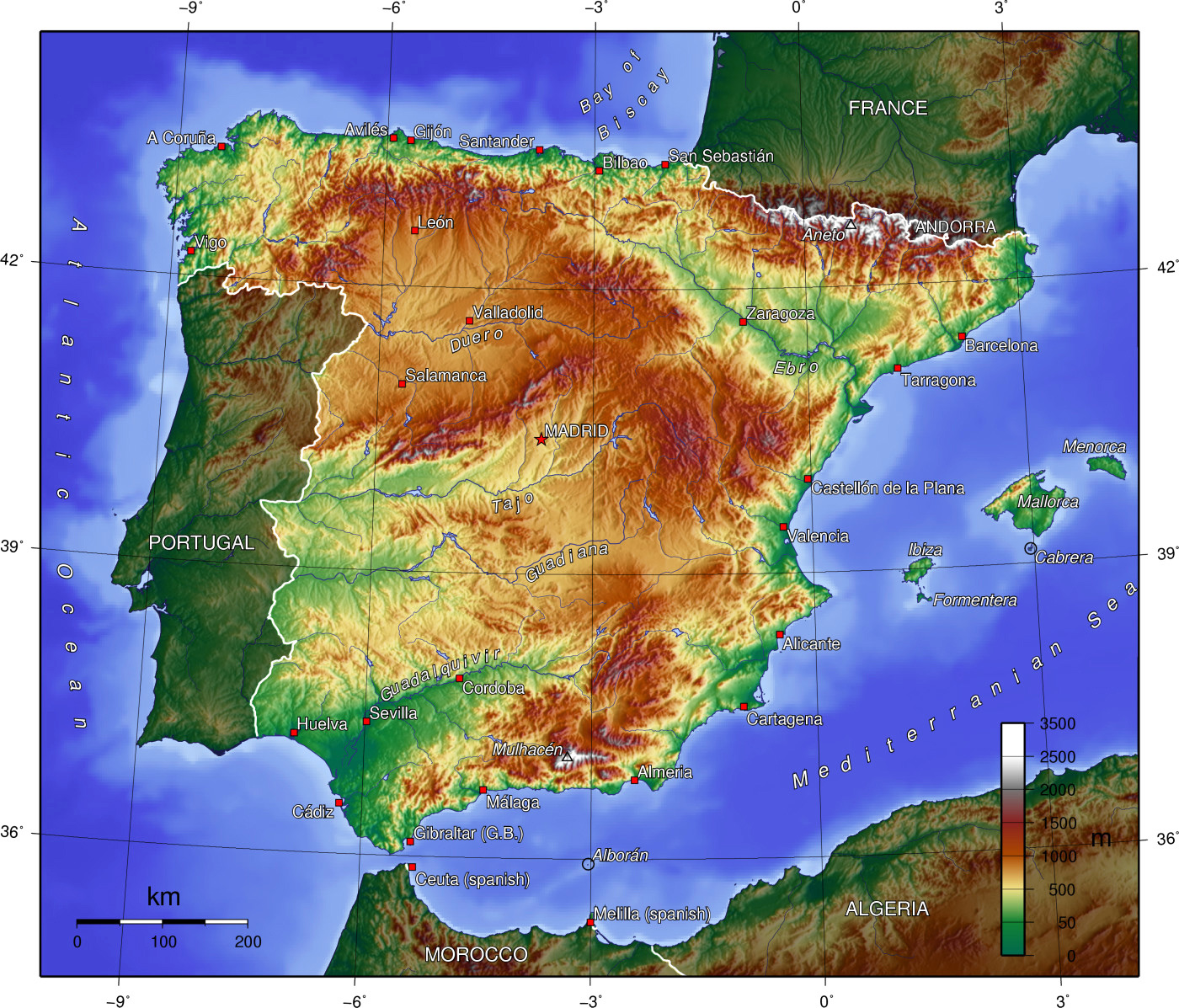 Топографічна карта Іспанії