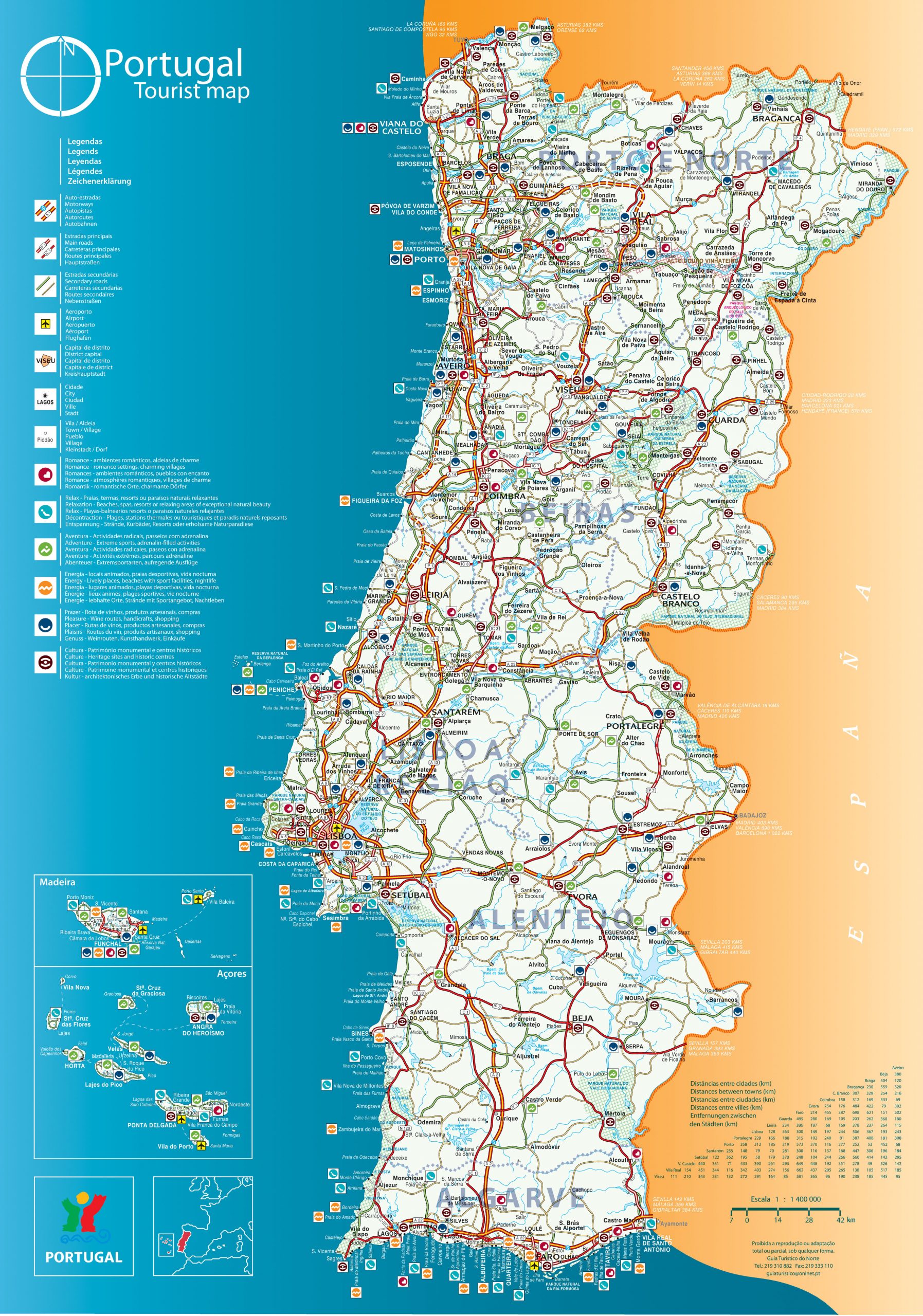 Большая туристическая карта Португалии