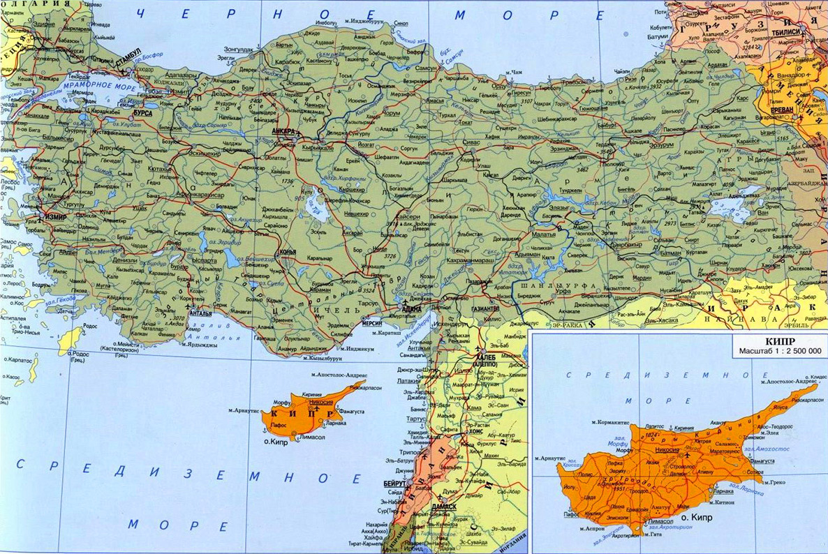 Детальна карта автодоріг Туреччини
