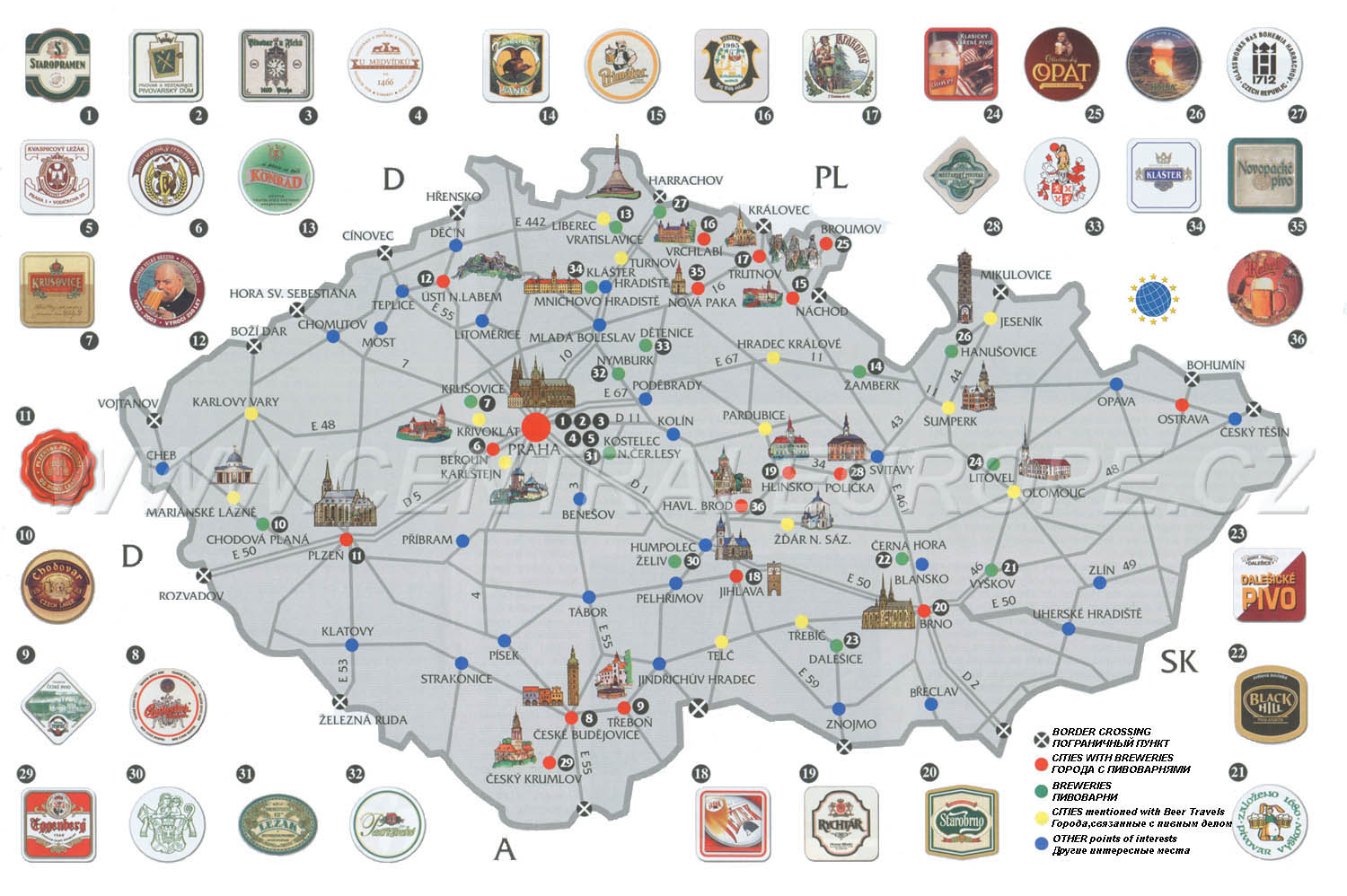 Пивні марки Чехії карта