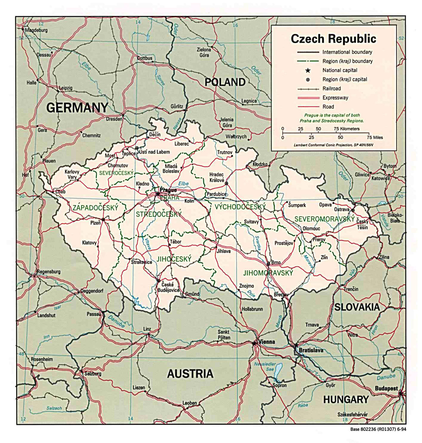 Детальні карти Чехії: політична та адміністративна