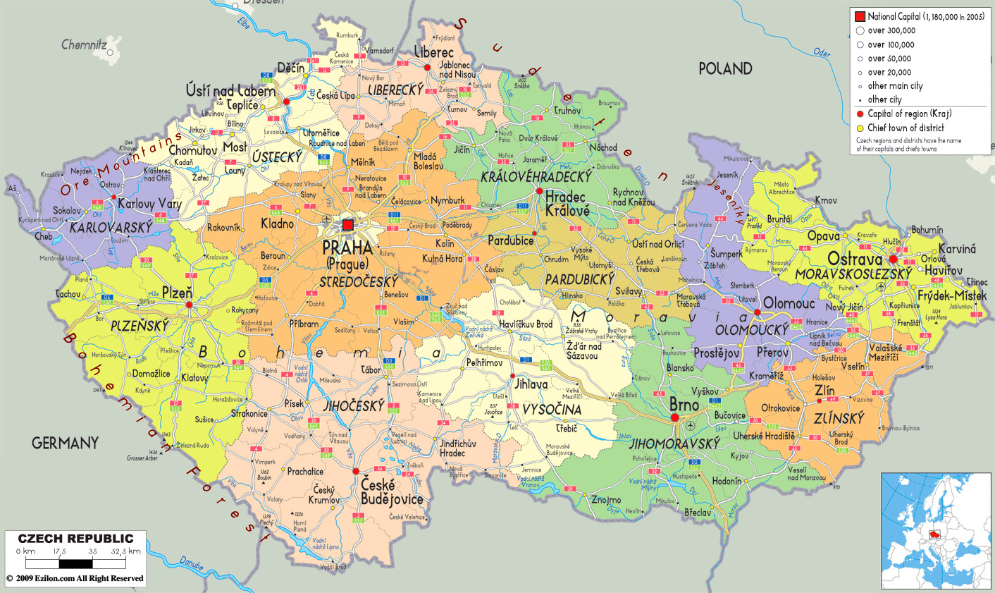 Детальні мапи Чехії: дороги, міста та аеропорти