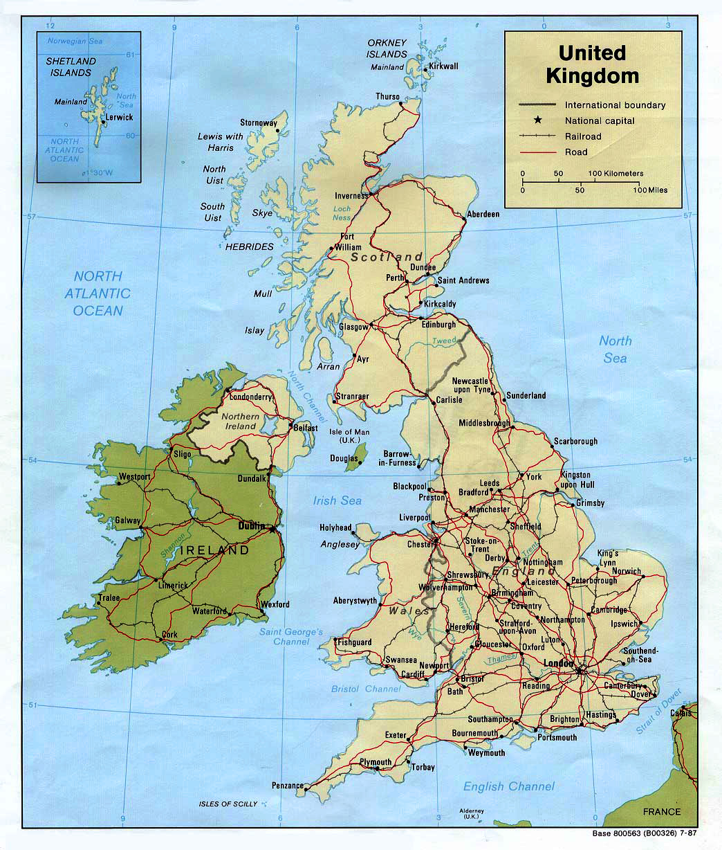 Політична карта Великої Британії - дороги, міста
