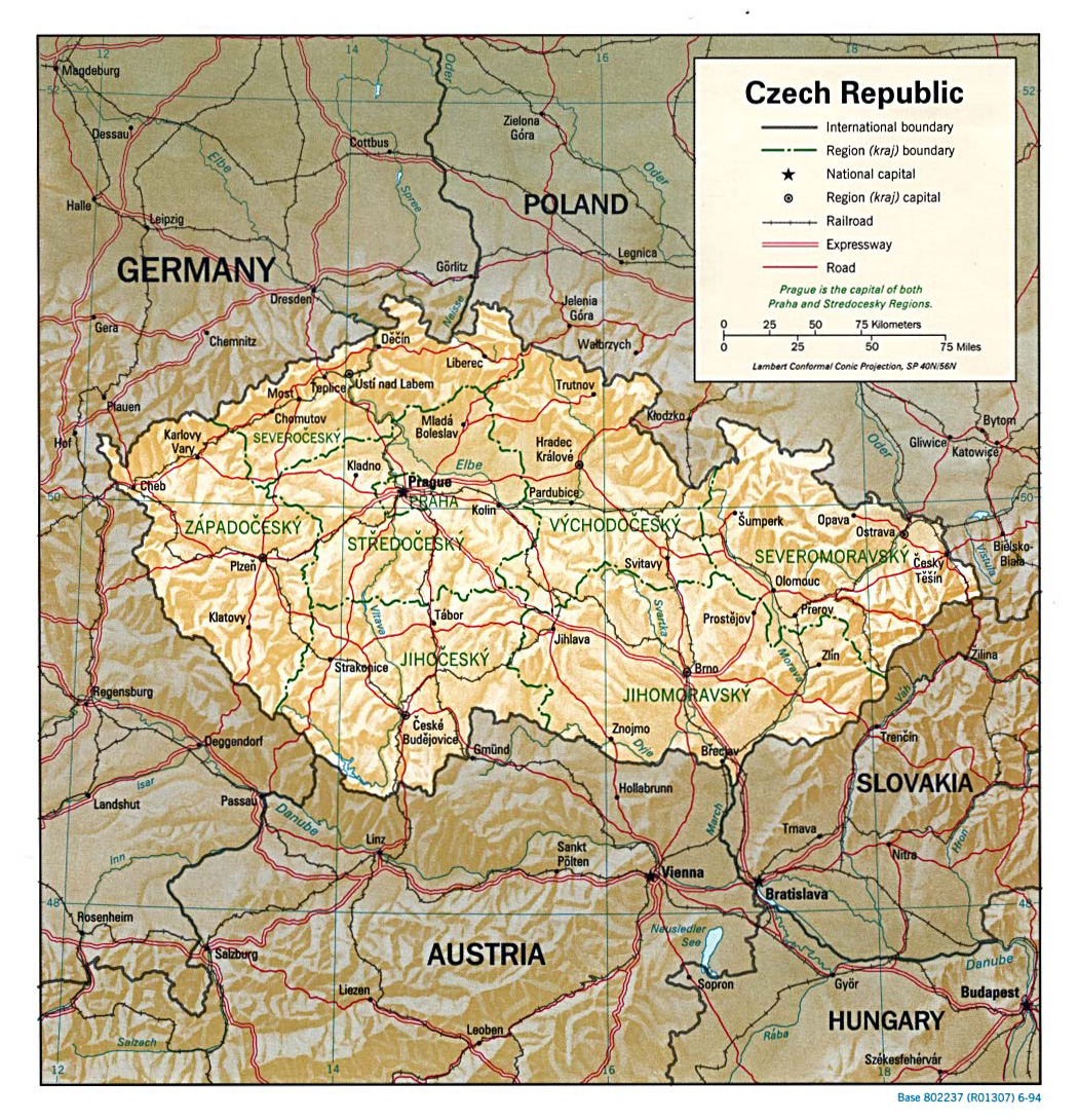 Карта Чехії з рельєфом