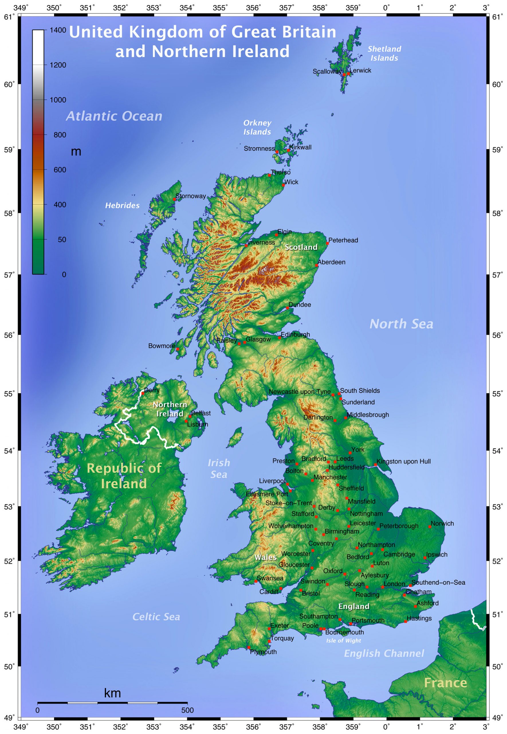 Топографическая карта Великобритании