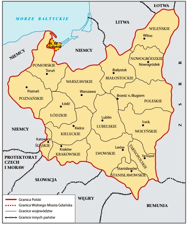 Польша на карте до 1939 года